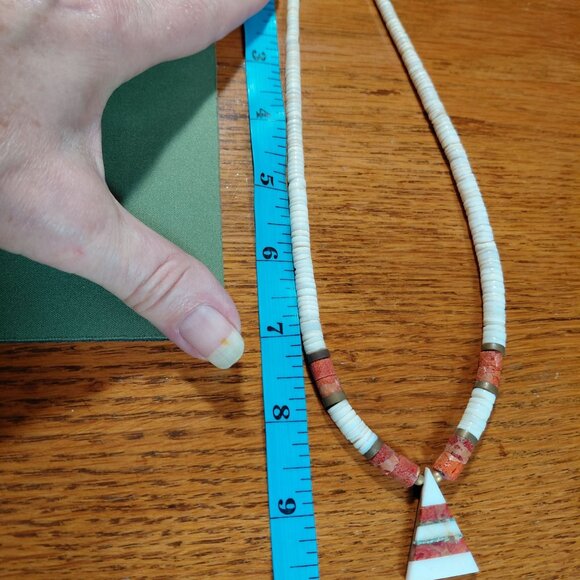 Vintage puka heishi coral pendant necklace abalone - Picture 5 of 5